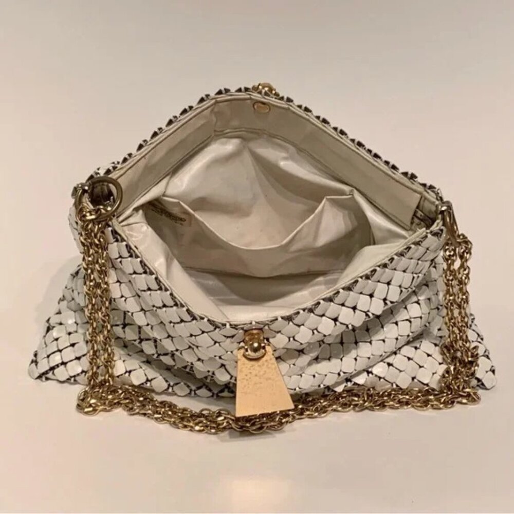 Vintage Whiting & Davis White Metal Mesh Handbag Gold Chain Link Straps 10” - Picture 2 of 12